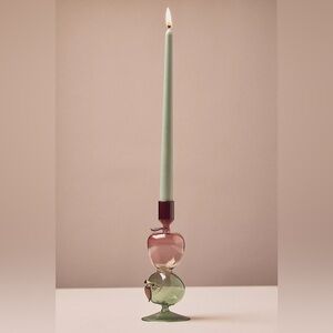 Pair Anthropologie Harvest Apples Fruit Icon Tinted Glass Candle Holders NWT